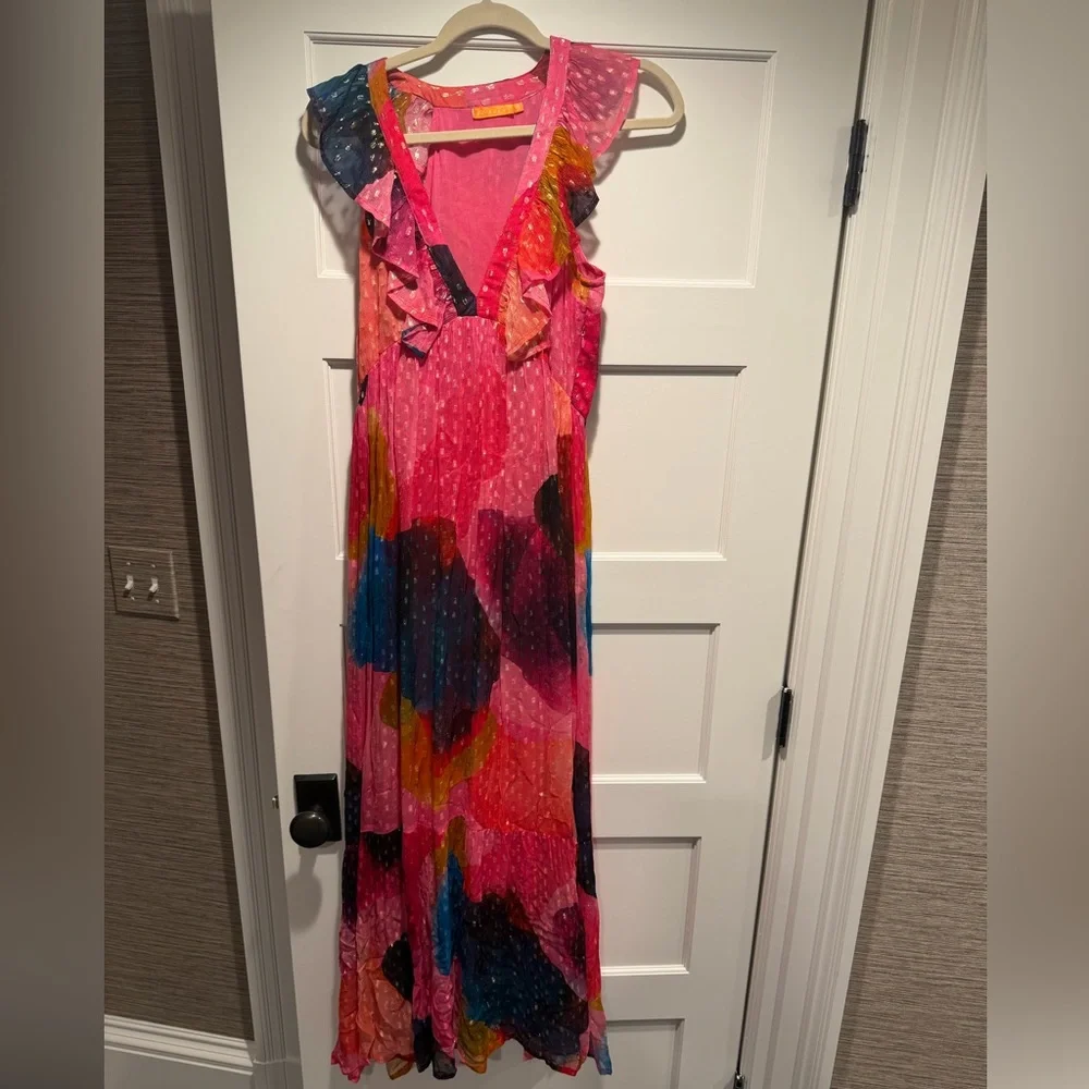 Oliphant Ruffle V neck Maxi Dress - Picture 1 of 3